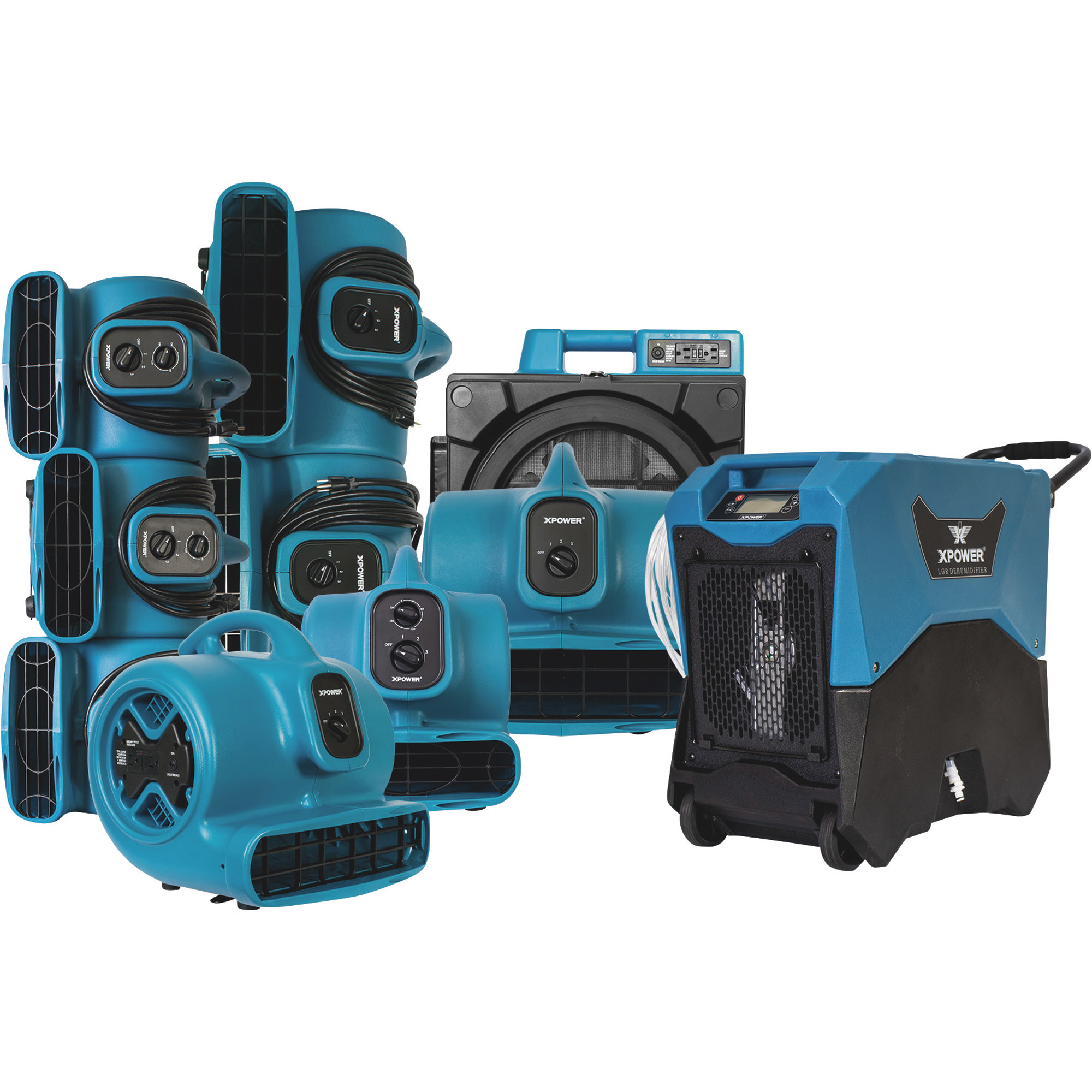 XPOWER 10-Pc. Water Contractor Pack, (4) Mini Mighty Air Movers, (4) Air Movers, (1) Commercial Air Scrubber and (1) Commercial LGR Dehumidifier